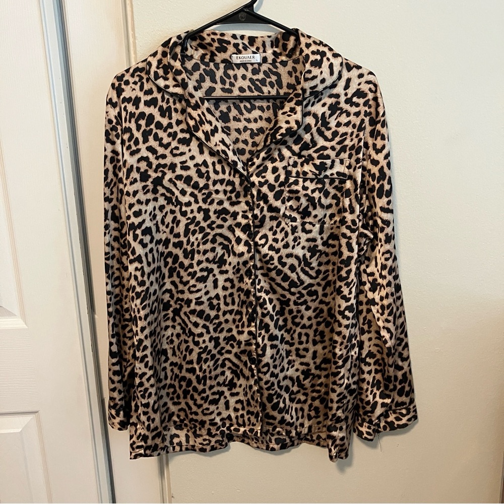 Ekouaer Leopard Print Blouse & Pants Loungewear Sleepwear Pajama Casual